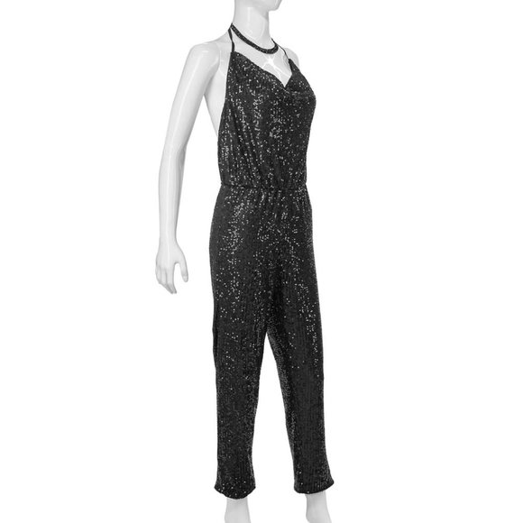 1725-FATE BLACK SEQUIN JUMPSUIT - Picture 2 of 5
